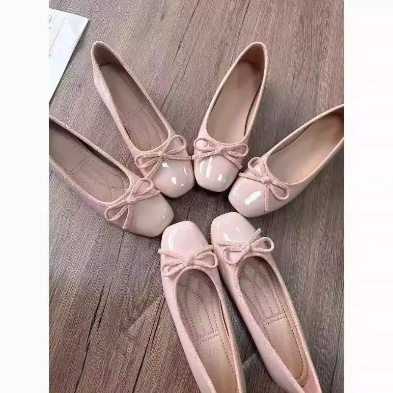Home Office Size - Women Ballet Flats Square Toe Bowknot