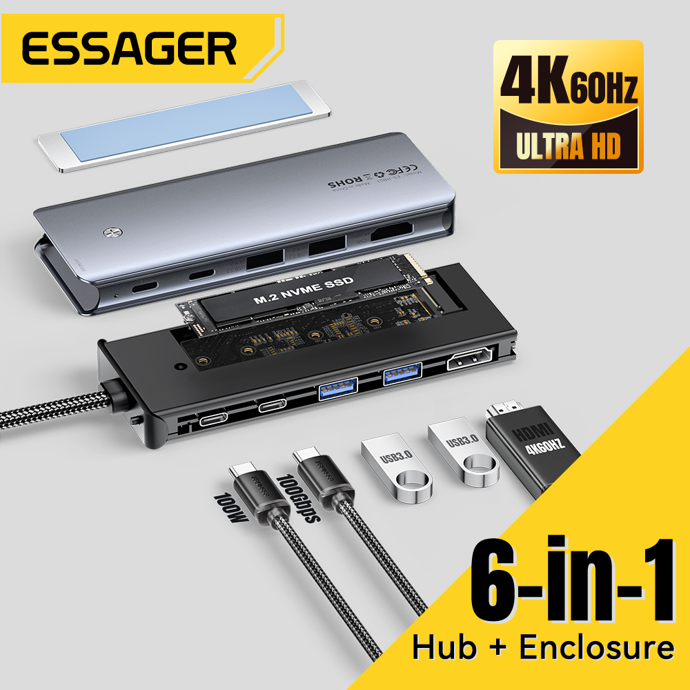 Home Office For Mac - Essager USB C Hub With M.2