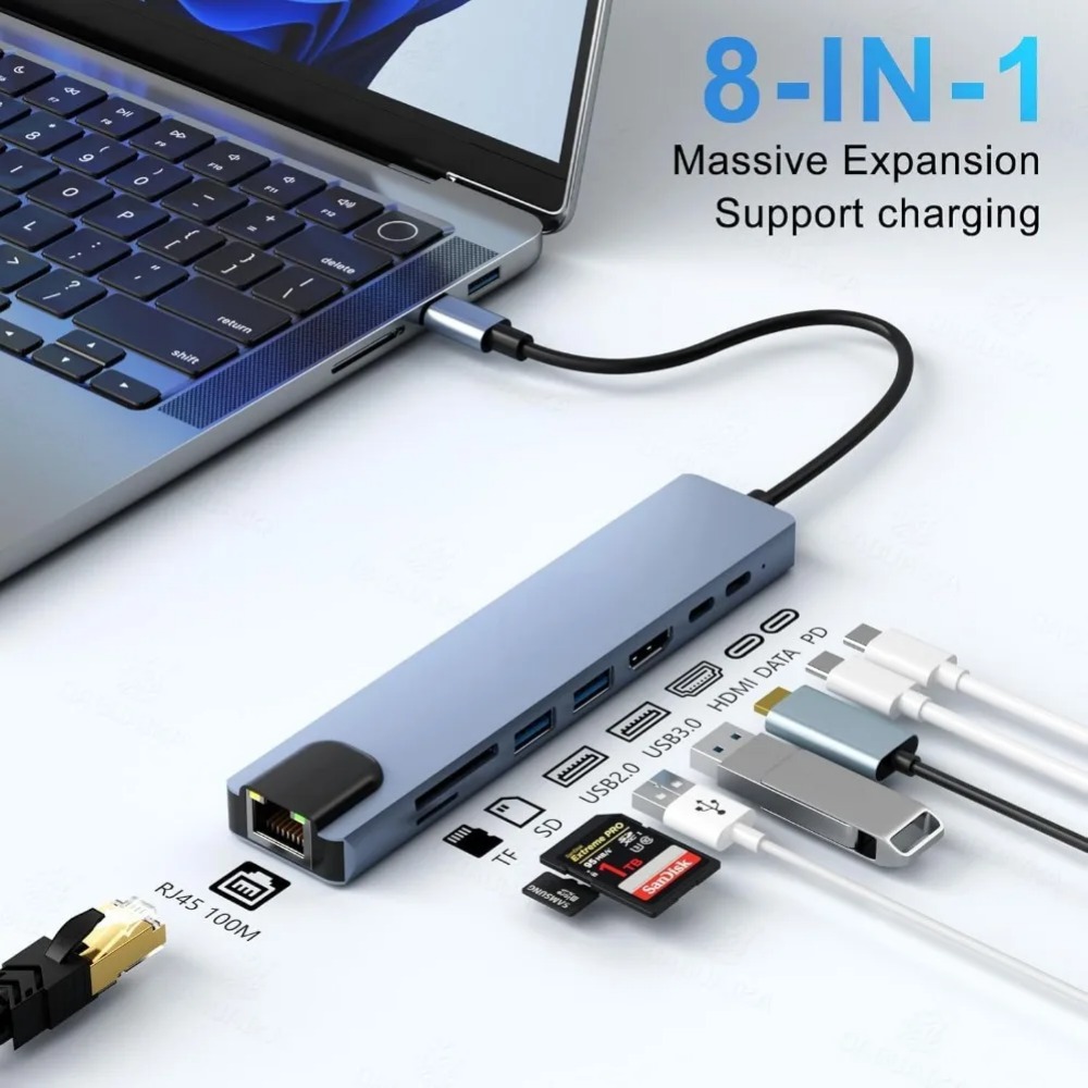 USB C Hub 8/7 in 1 4K HDMI Ada - đánh giá và giá Home Office For Mac
