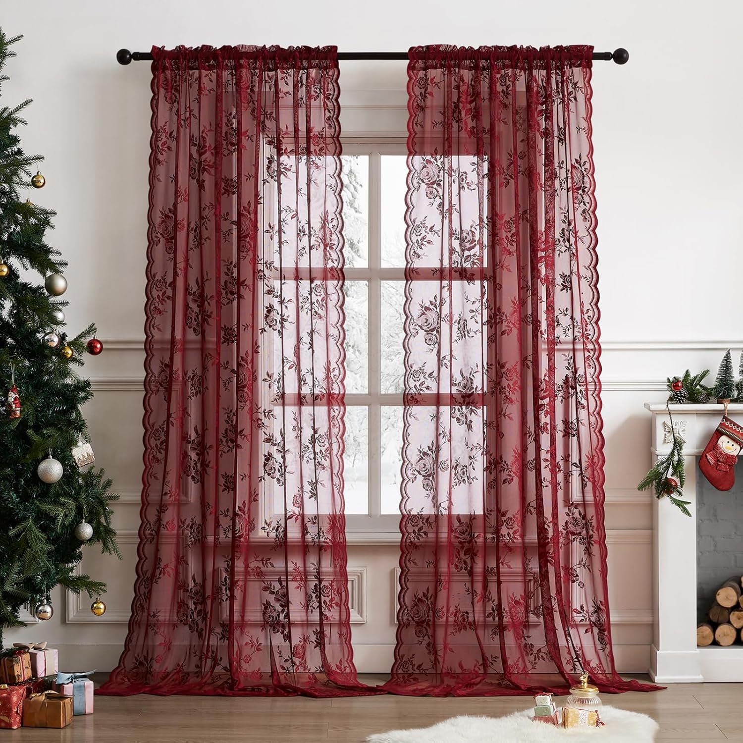 1 PC Burgundy Lace Curtains 45 - đánh giá và giá Home Office Setup Ideas