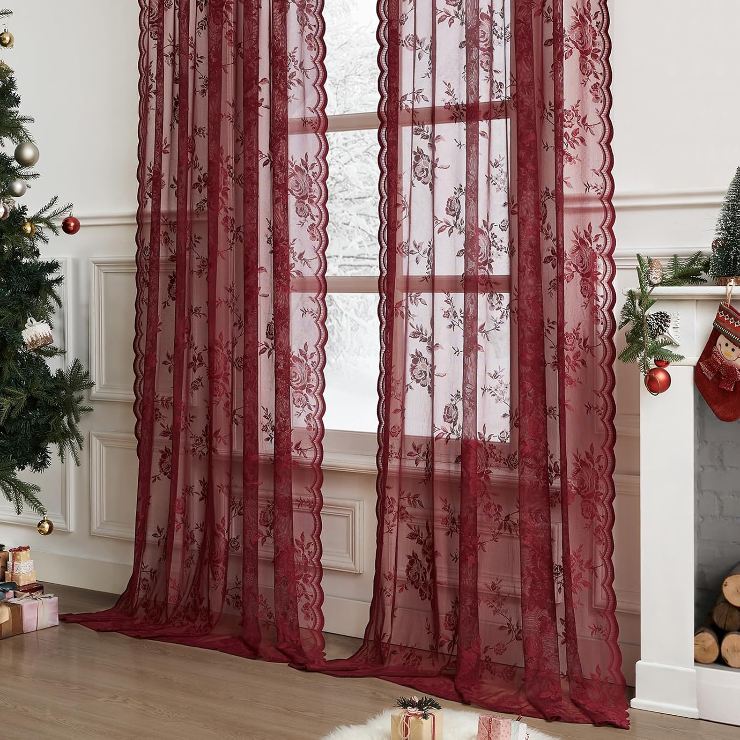 1 PC Burgundy Lace Curtains 45 - đánh giá và giá Home Office Setup Ideas