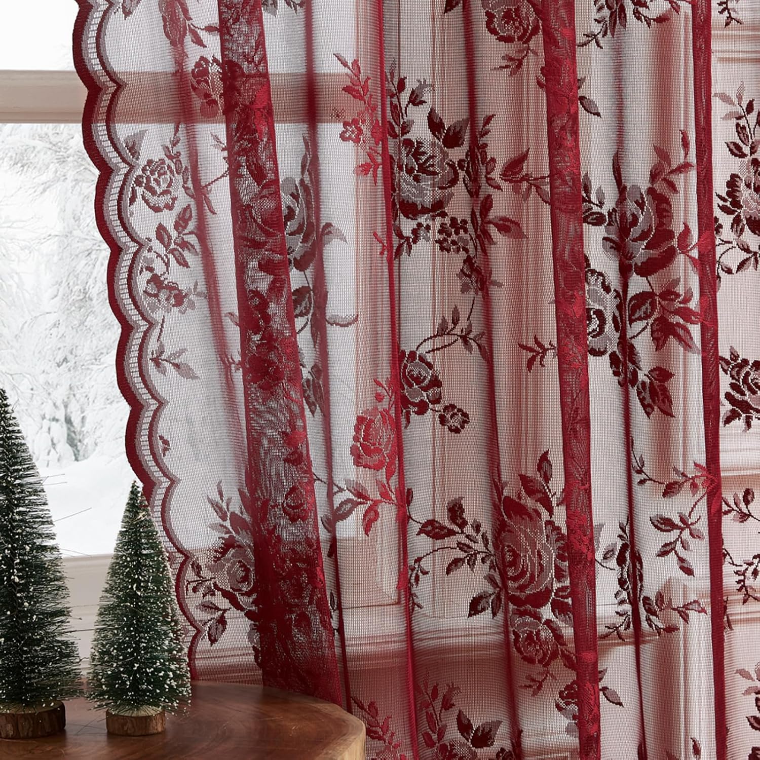1 PC Burgundy Lace Curtains 45 - đánh giá và giá Home Office Setup Ideas