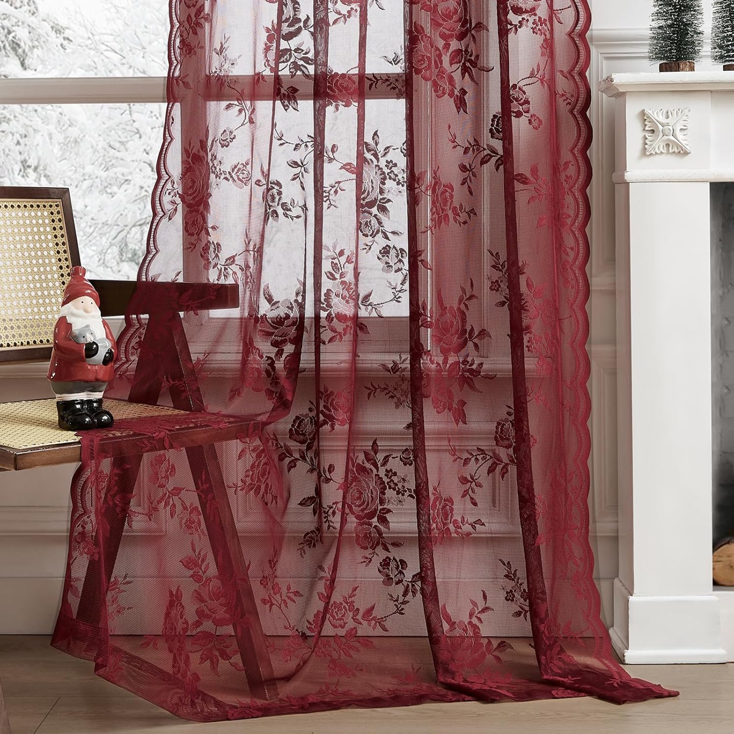 1 PC Burgundy Lace Curtains 45 - đánh giá và giá Home Office Setup Ideas